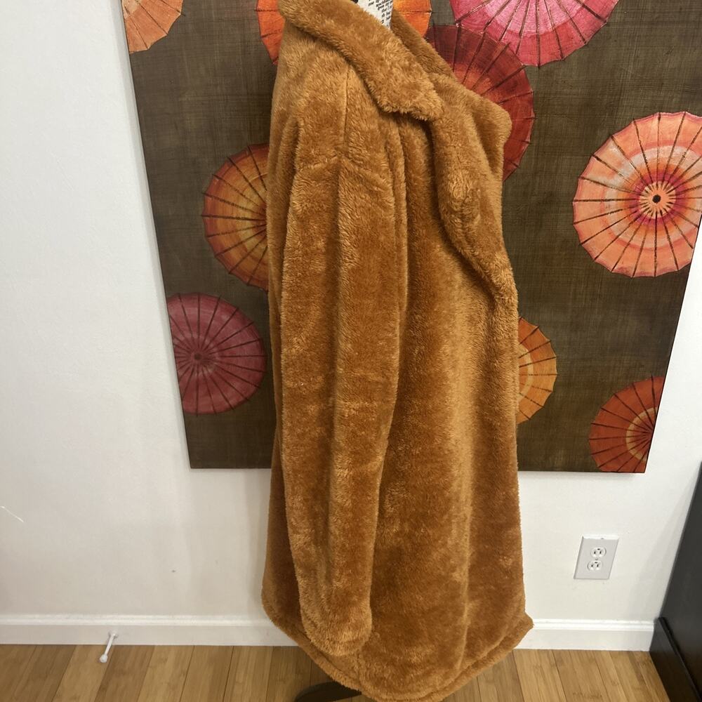 ANGASHION Cotton Blend Teddy Bear Faux Fur Honey Brown Coat Cozycore Sz XL - Picture 3 of 6